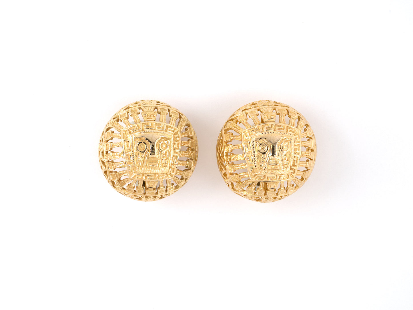 54223 - Gold Aztec Motif Domed Earrings
