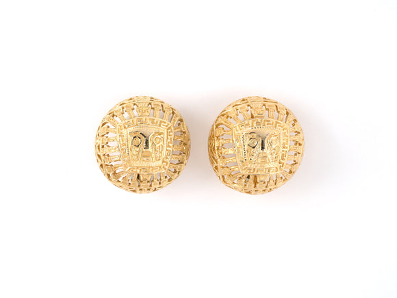 54223 - Gold Aztec Motif Domed Earrings
