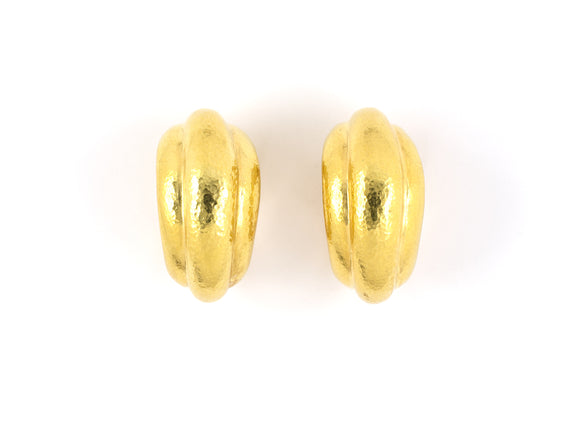 54228 - Lalaounis Neolithic Gold Tapered Hammered Finish Earrings