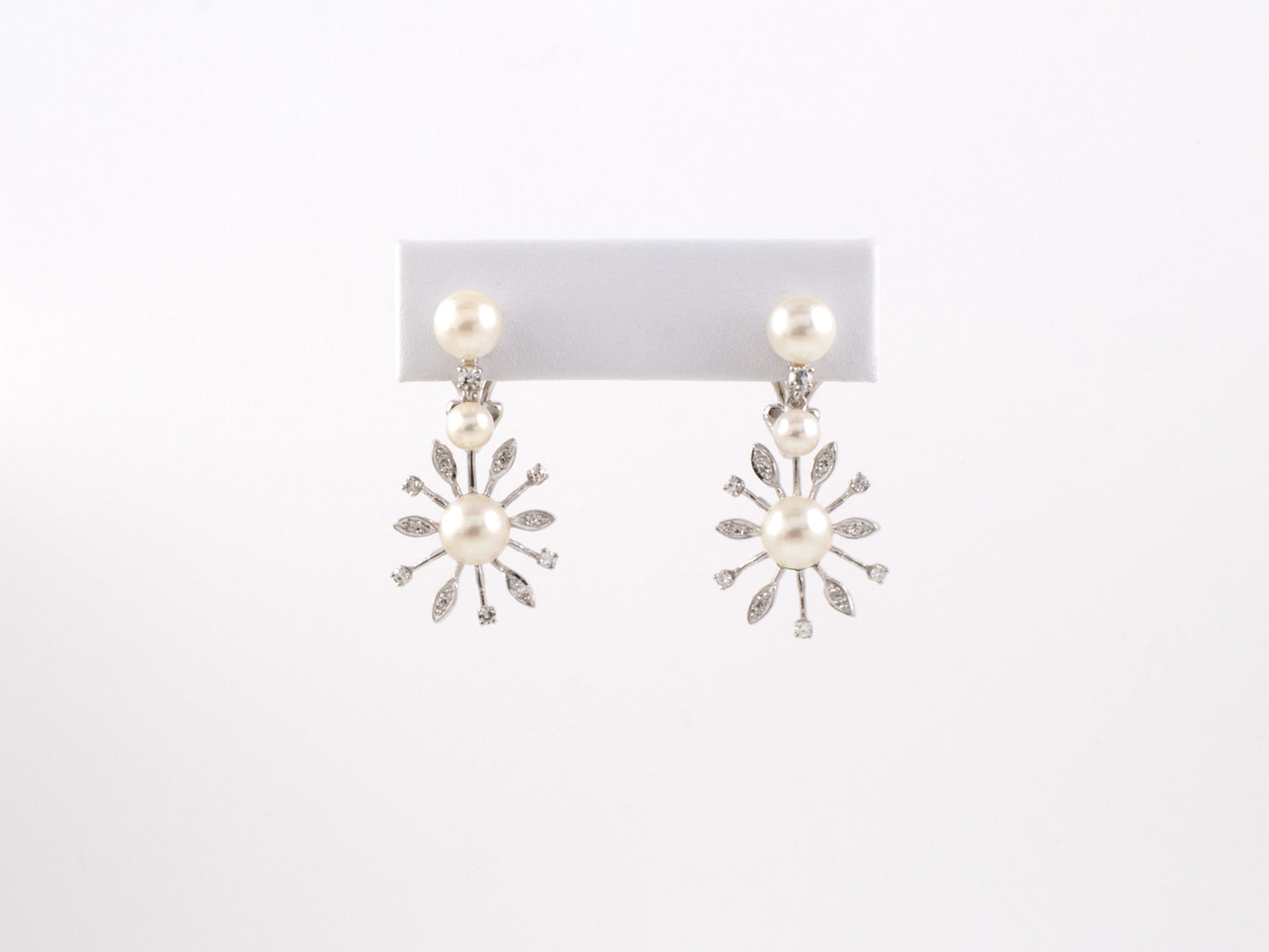 54230 - Gold Pearl Diamond Snowflake Spray Drop Earrings