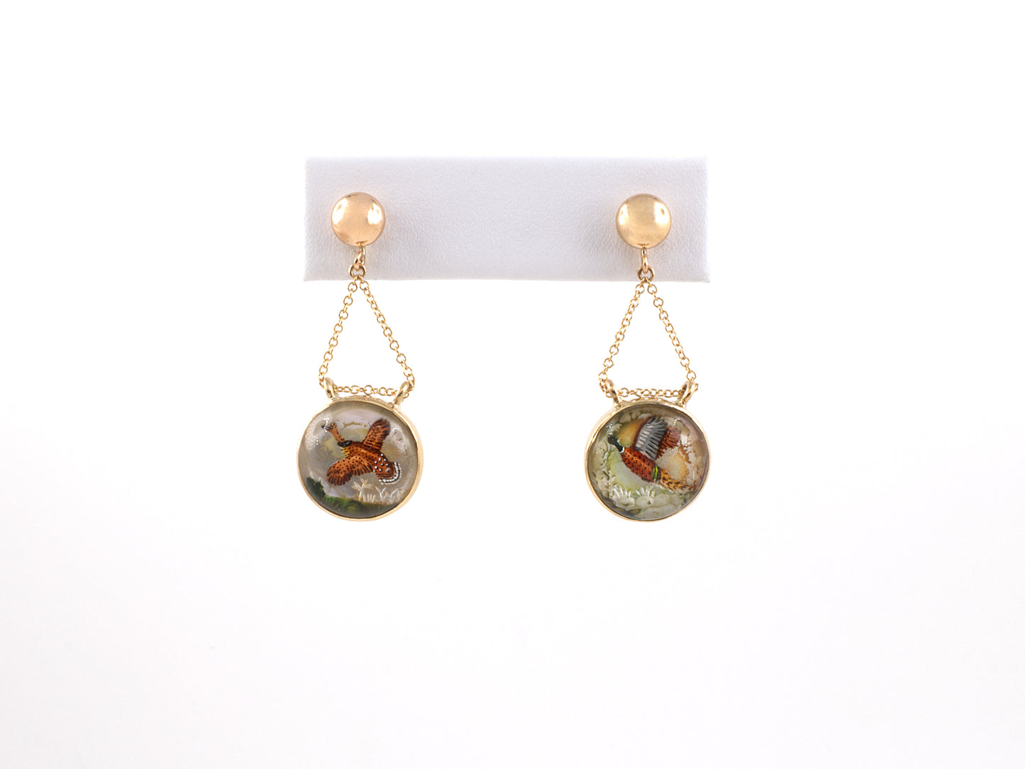 54232 - Gold Painted Birds In Flight English Crystal Drop Dangle Earrings