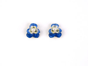 54241 - Circa 1950 Gold Pearl Enamel Pansy Earrings