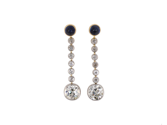 54245 - Edwardian Platinum Gold Sapphire Diamond Drop Dangle Earrings
