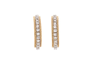 54253 - Gold Diamond Rope Border Hoop Earrings