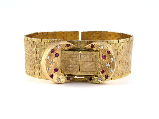 60221 - SOLD - Circa 1950 Gold Diamond Ruby Covered Watch