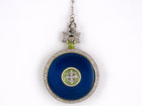 60511 - Platinum 18k Yg Blue,green,white Enamel With Dia Bezel, Bail & Floral Overlay J. Chaumet Made In France Round Chatelaine Watch
