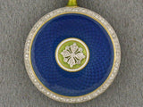 60511 - Platinum 18k Yg Blue,green,white Enamel With Dia Bezel, Bail & Floral Overlay J. Chaumet Made In France Round Chatelaine Watch