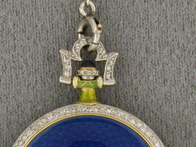 60511 - Platinum 18k Yg Blue,green,white Enamel With Dia Bezel, Bail & Floral Overlay J. Chaumet Made In France Round Chatelaine Watch