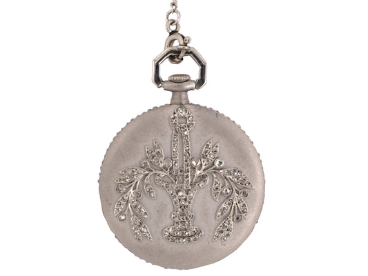 60512 - Circa 1915 Tiffany Platinum Diamond Flower Leaf Round Pendant Watch