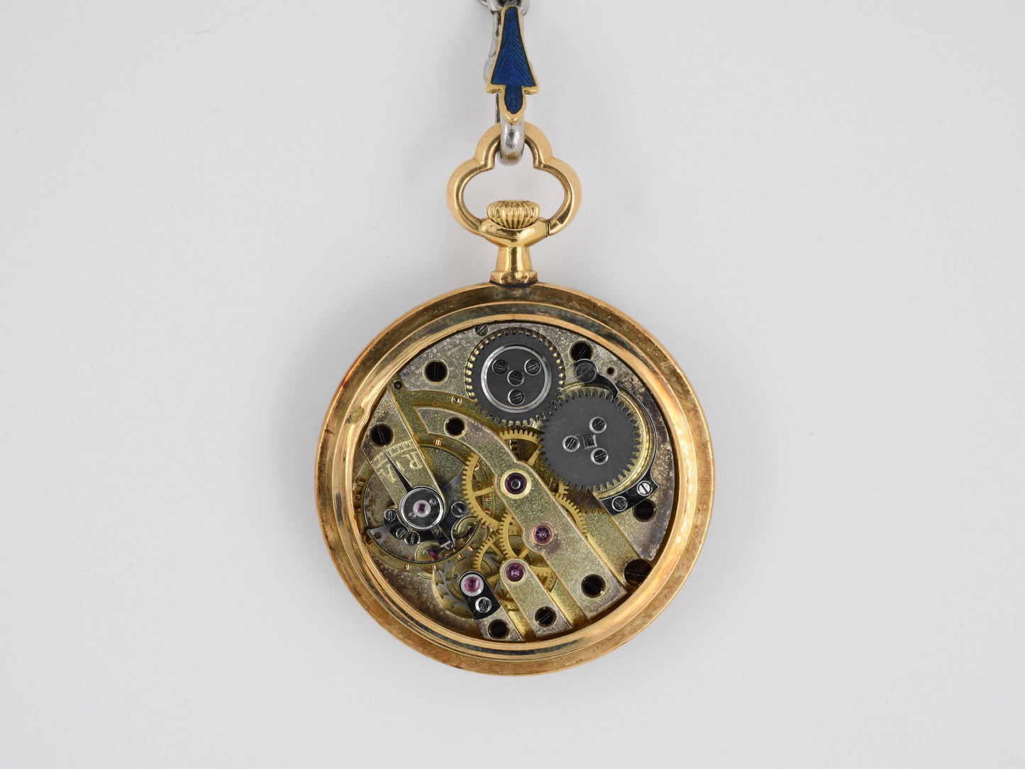 60629 - Art Nouveau Circa 1900 French "Société Générale Des Monteurs De Boîtes D'or" Platinum Gold Diamond Pearl Enamel Pendant Watch Necklace