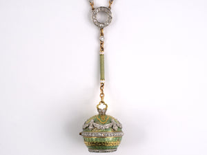 60665 - SOLD - Platinum 18k 14k Yg Diamond Rose Dia Green Enamel Art Nouveau  T Kirkpatrick Co Ball Pendant/chatelaine Watch With Green/white Enamel