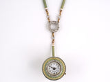 60665 - SOLD - Platinum 18k 14k Yg Diamond Rose Dia Green Enamel Art Nouveau  T Kirkpatrick Co Ball Pendant/chatelaine Watch With Green/white Enamel