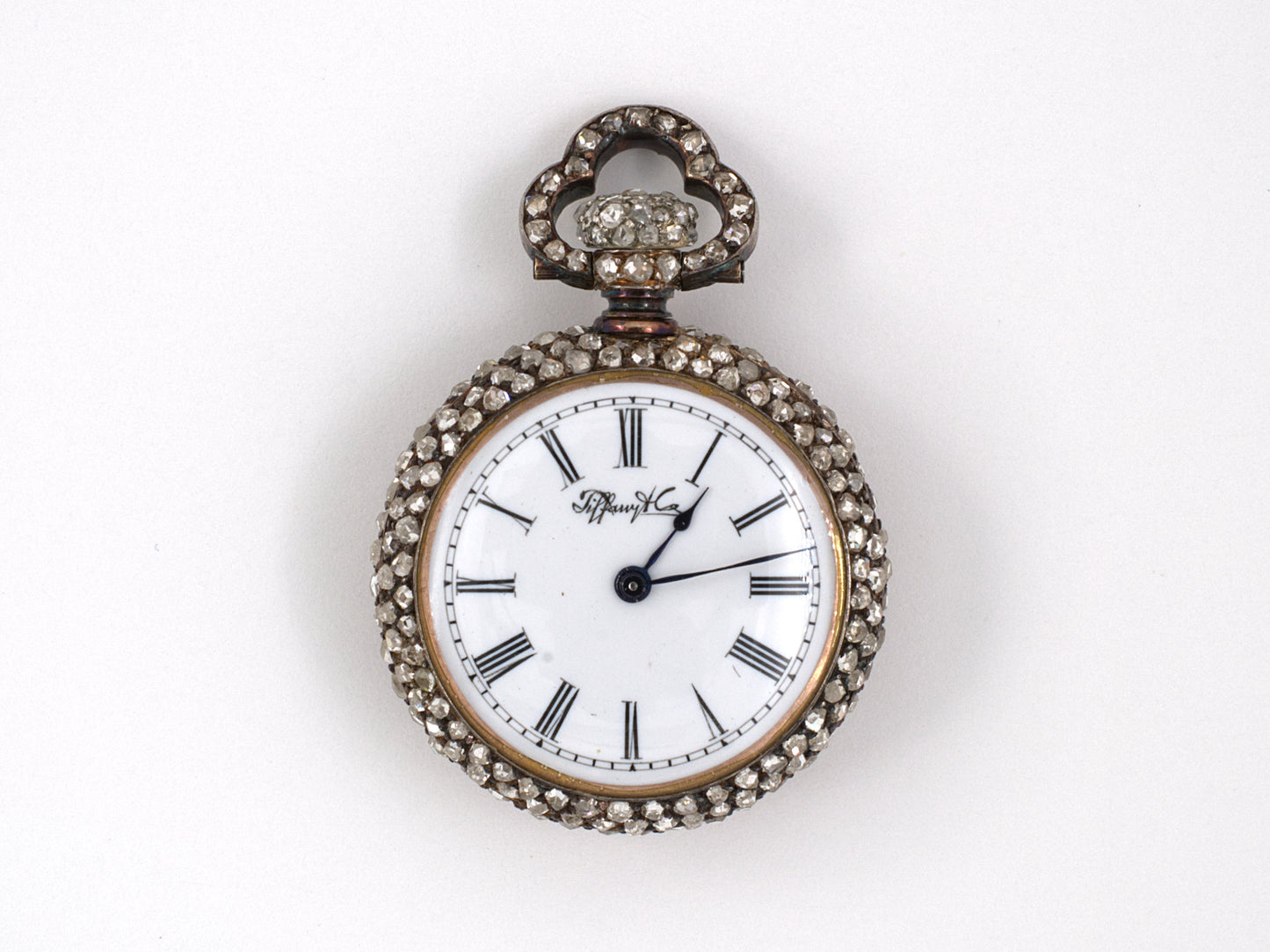 60678 - Victorian Tiffany Gold Silver Diamond Ruby Pendant Watch