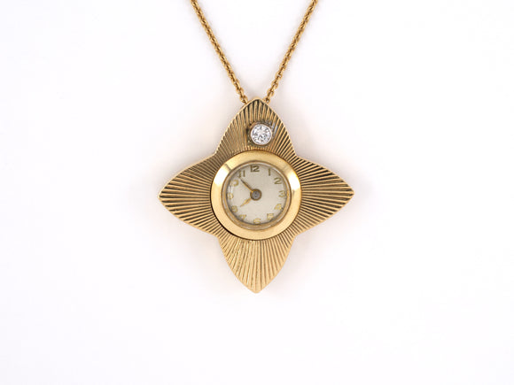 60698 - Circa1950 Gold Diamond Pendant Watch Necklace