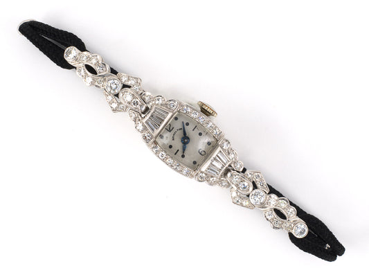 60919 - SOLD - Circa1950 Hamilton Platinum Diamond Rectangle Cluster Watch