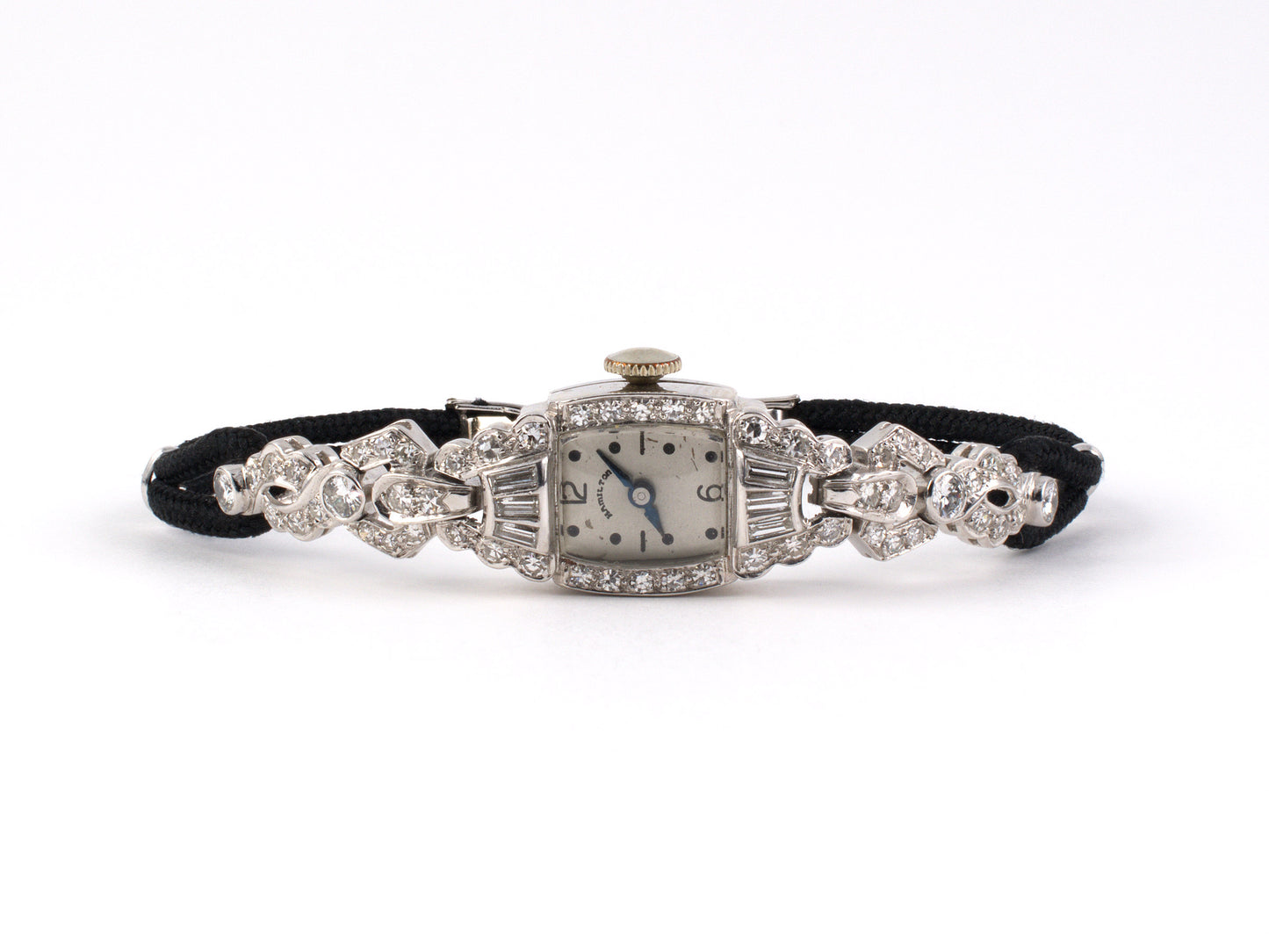 60919 - SOLD - Circa1950 Hamilton Platinum Diamond Rectangle Cluster Watch