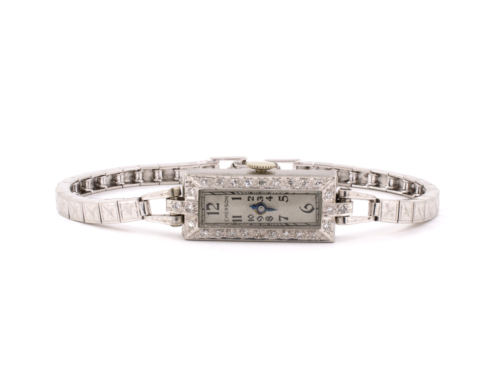 60995 - Circa 1950 Emerson Platinum Diamond Rectangle Watch 