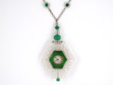 60996 - Art Deco Tiffany Platinum Diamond Emerald Crystal Enamel Pendant Watch Necklace