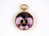 61022 - Art Nouveau Gold Diamond Purple Enamel Swiss Pendant Watch