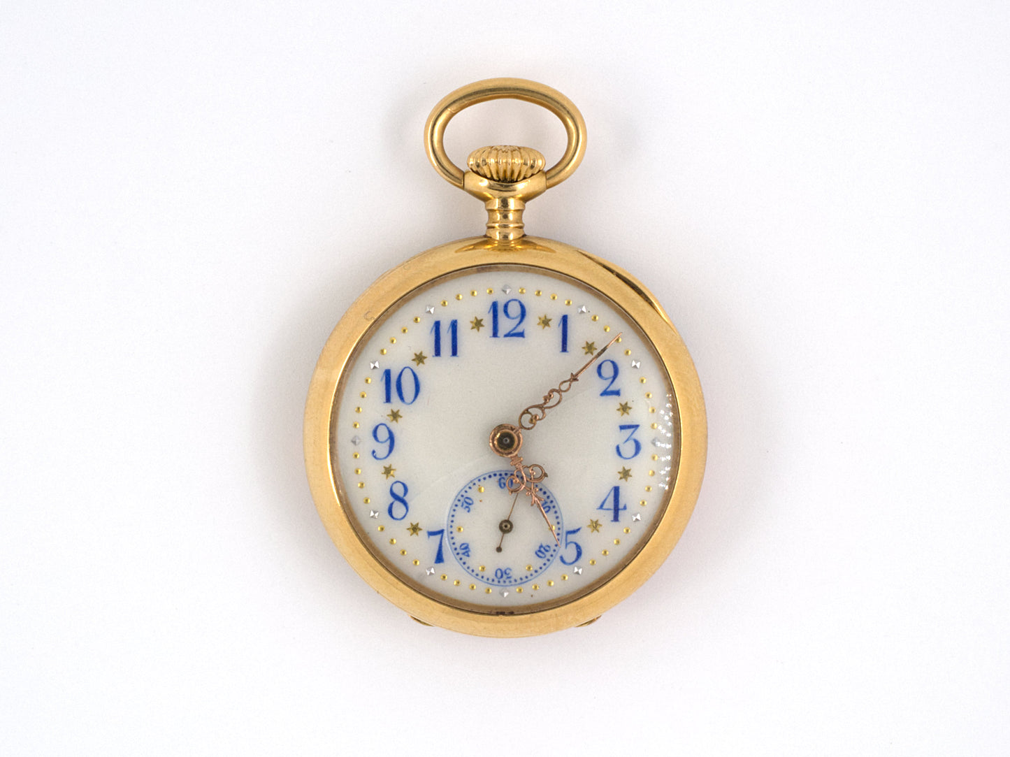 61022 - Art Nouveau Gold Diamond Purple Enamel Swiss Pendant Watch