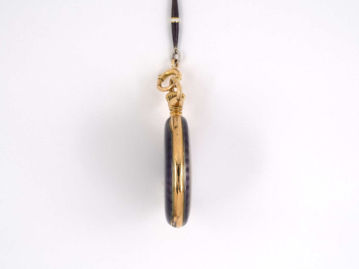 61023 - Art Nouveau Haas Platinum Gold Pearl Purple Enamel Swiss Open Face Pendant Watch Sautoir