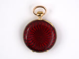 61025 - Art Nouveau Tiffany Gold Red Enamel Chatelaine Pin & Pendant Watch