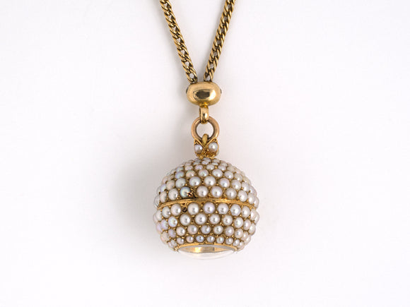 61104 - Art Nouveau Gold1/2 Pearl Ball Pendant Watch