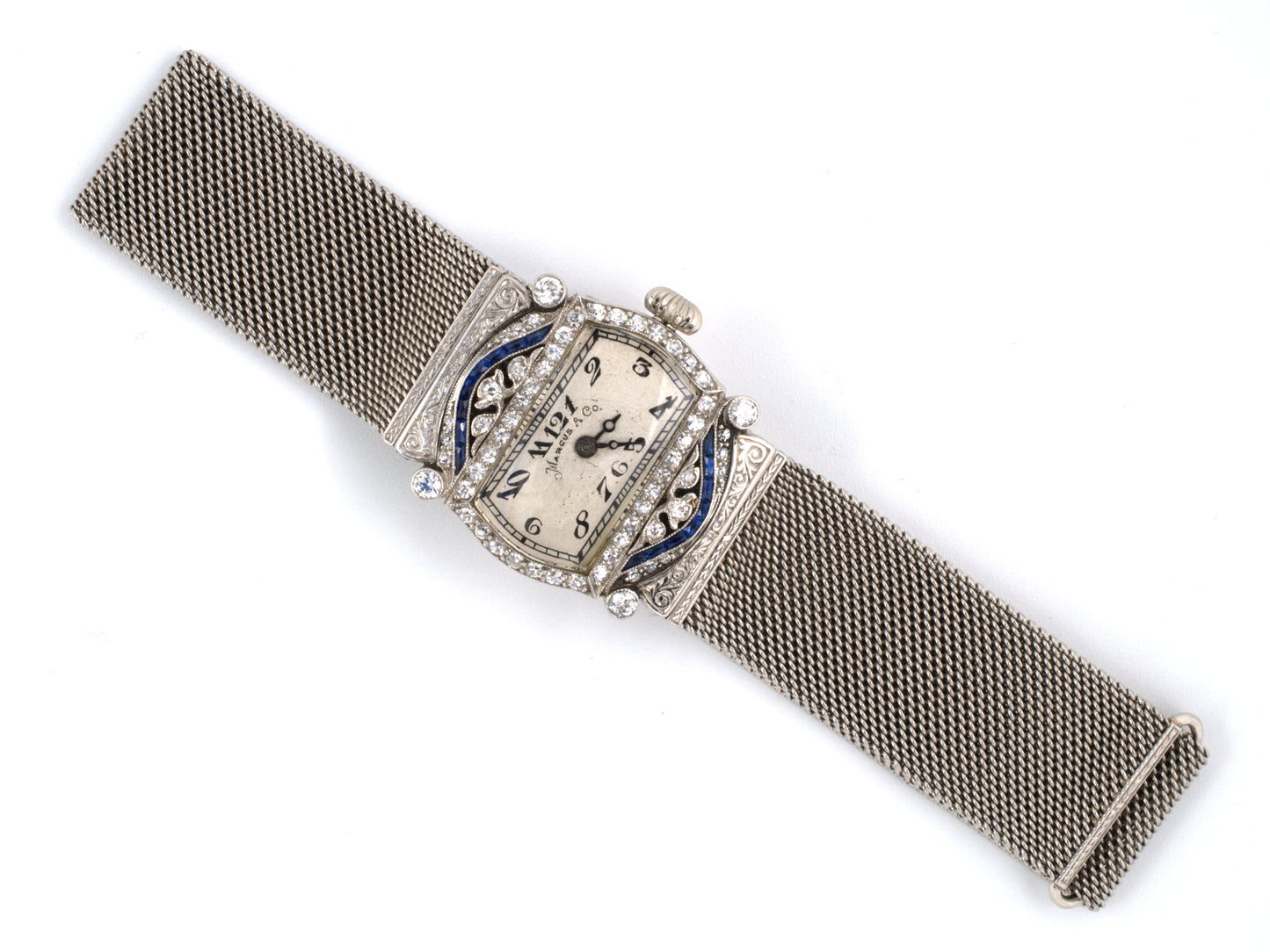 61109 - Art Deco Marcus C H Meylan Cresarrow Platinum Diamond Sapphire Watch