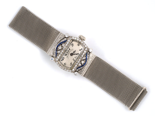 61109 - Art Deco Marcus C H Meylan Cresarrow Platinum Diamond Sapphire Watch