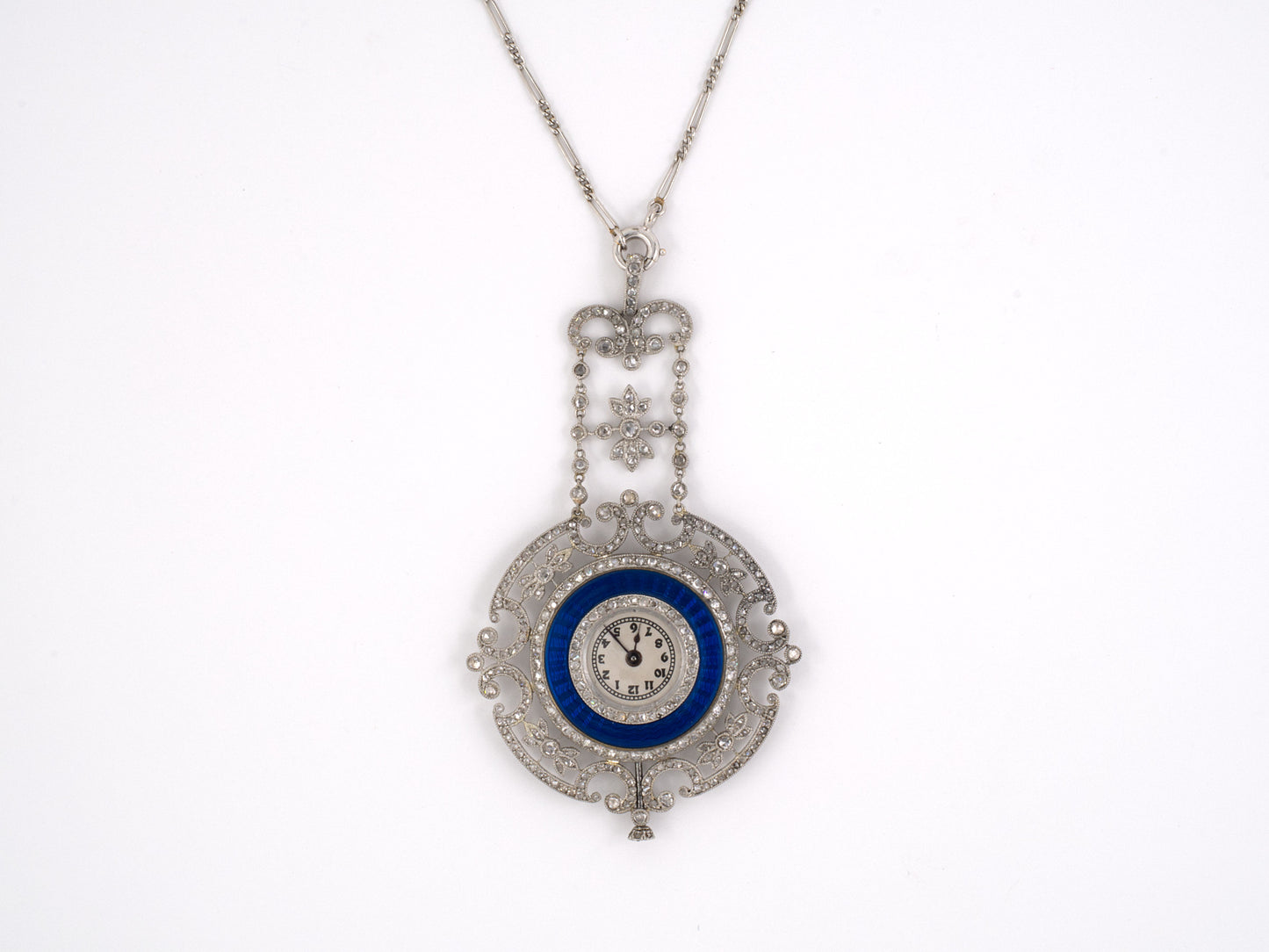 61134 - Belle Epoque Edwardian Circa 1900 Platinum Gold Diamond Enamel Pendant Watch