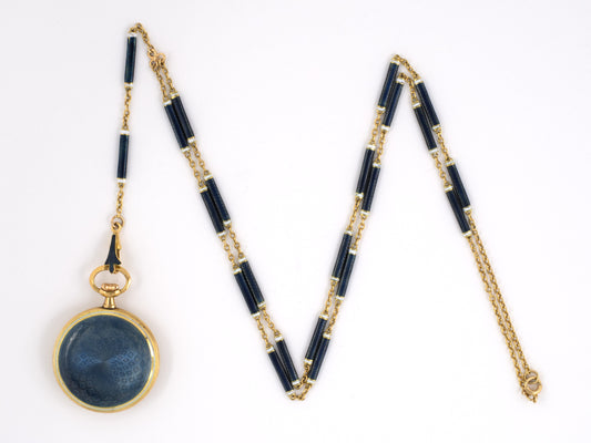 61135 - Art Nouveau Gold Enamel Pendant Watch And Sautoir