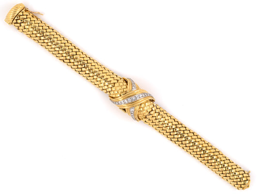 61193 - Circa 1960 Gubelin Gold Platinum Diamond Mesh Bracelet Watch