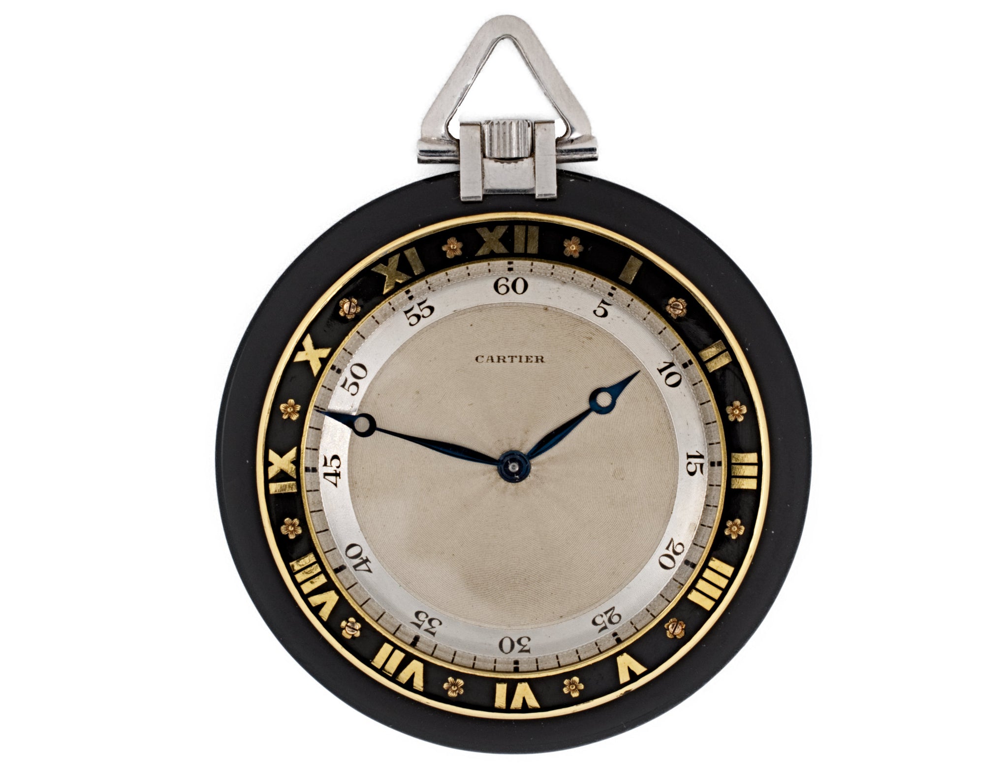61272 - SOLD - Art Deco Cartier Platinum Onyx Pocket Watch 