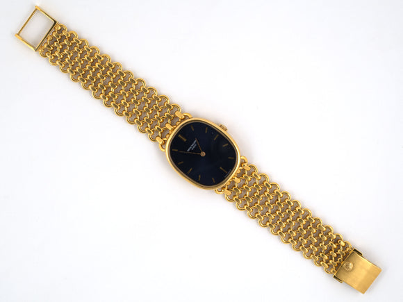 61315 - SOLD - Circa 1972 Patek Philippe Gold Ellipse Blue Face Watch