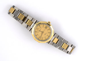 61329 - SOLD - Circa 1990 Baume Mercier Riviera Gold Stainless Steel Bezel Quartz Watch