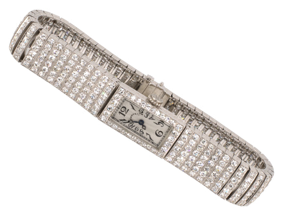 61331 - SOLD - Art Deco Tiffany C.H. Meylan Cresarrow Platinum Diamond Chased Watch