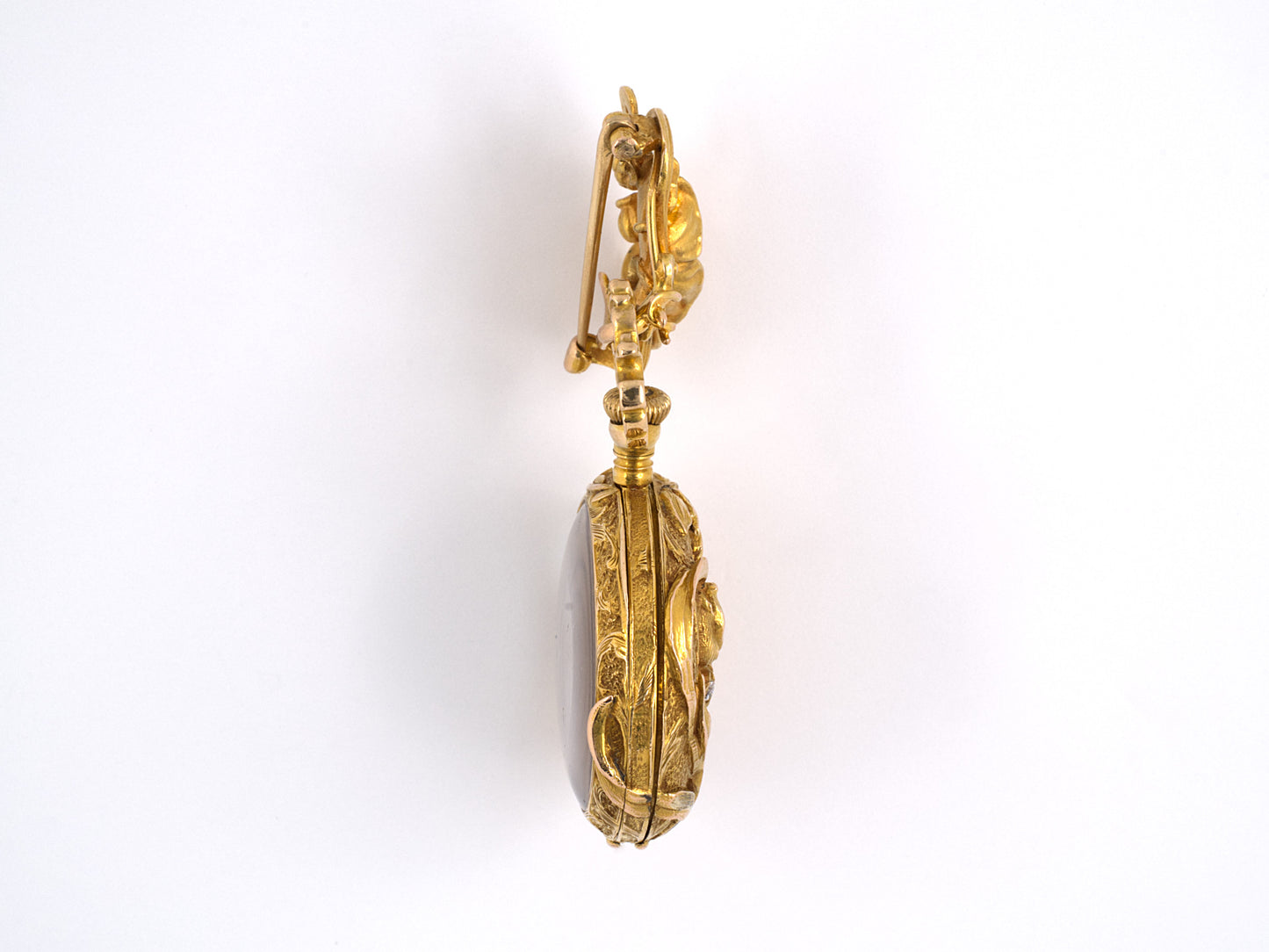 61333 - SOLD - Art Nouveau Gold Diamond Floral Chatelaine Pendant Watch