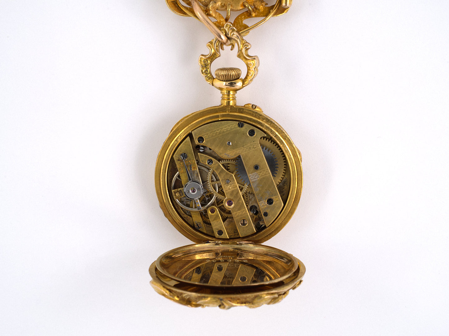 61333 - SOLD - Art Nouveau Gold Diamond Floral Chatelaine Pendant Watch