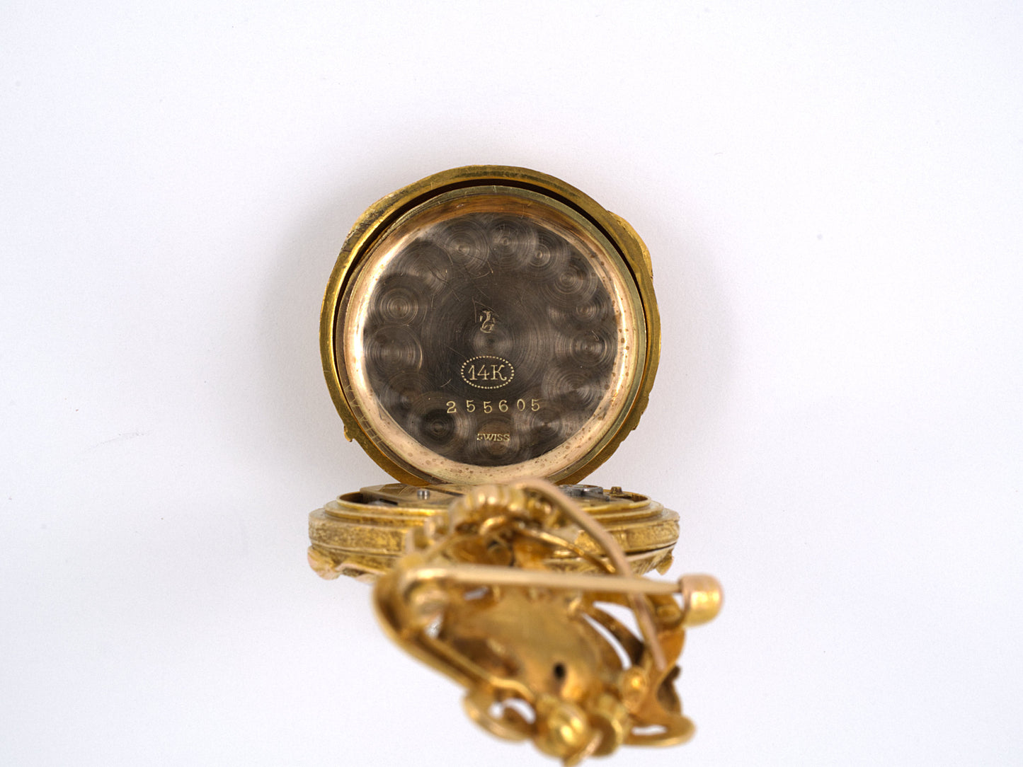 61333 - SOLD - Art Nouveau Gold Diamond Floral Chatelaine Pendant Watch