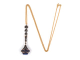 61357 - Victorian Gold Silver Diamond Lapis French Drop Pocket Watch Fob Pendant Necklace