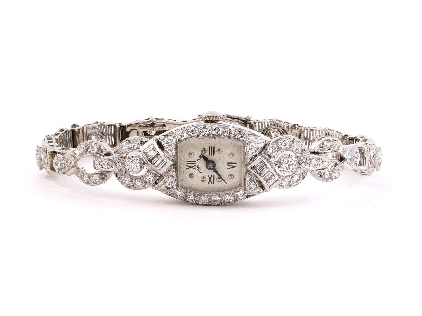 61362 - Circa 1950 Hamilton Platinum Diamond Watch With Gold Diamond Attachment