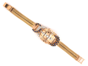 61363 - Circa 1947 Retro Patek Philippe Rose Gold Platinum Diamond Sapphire Covered Watch