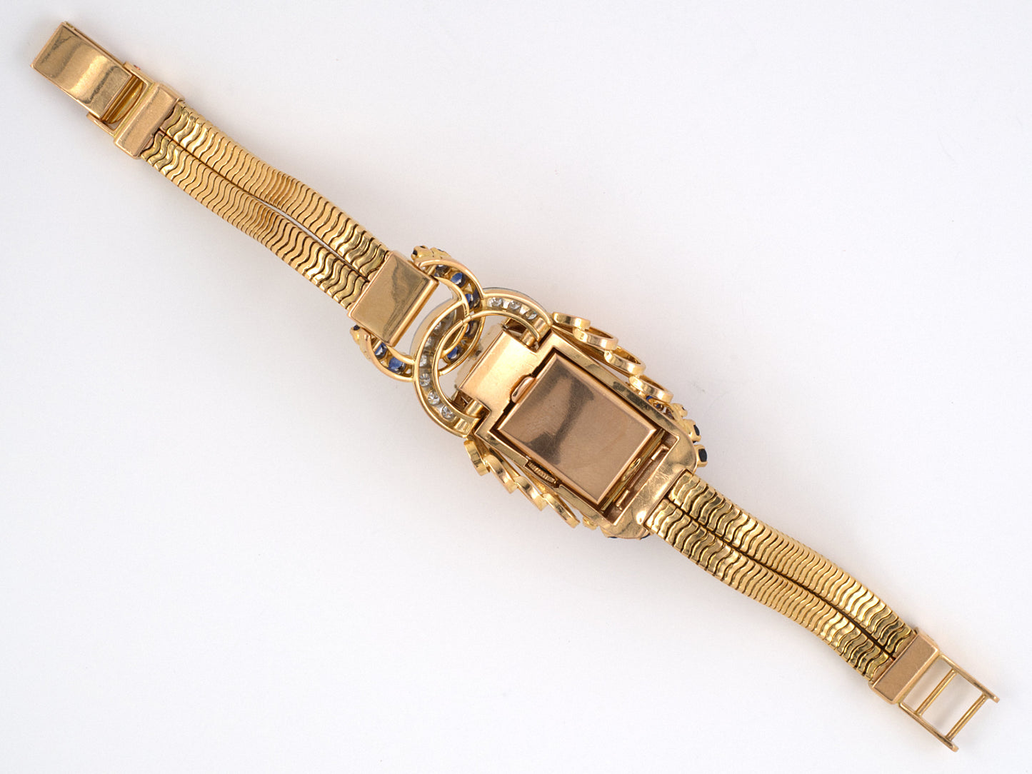61363 - Circa 1947 Retro Patek Philippe Gold Platinum Diamond Sapphire Covered Watch