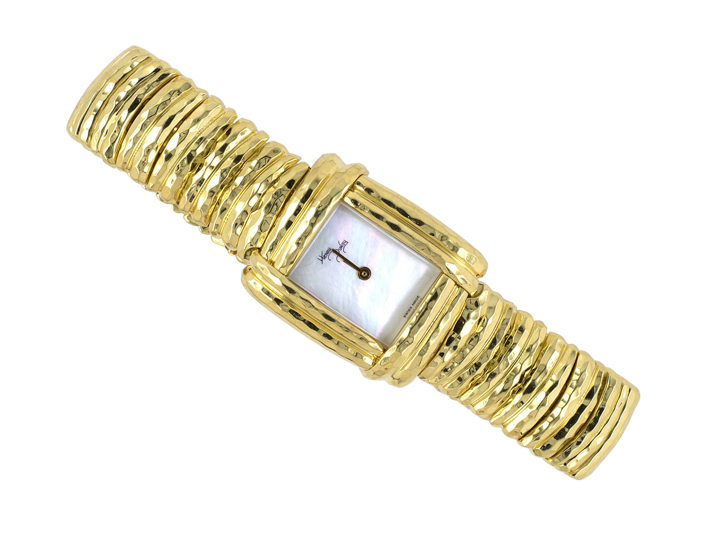 61372 - Circa 1990s Dunay Gold Diamond Mother Of Pearl Quartz Bracelet Watch