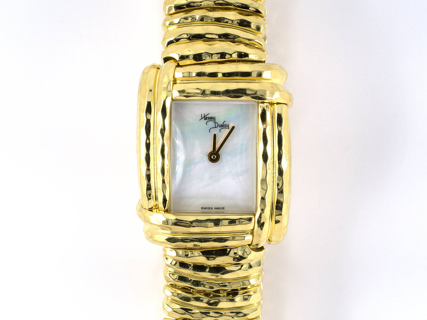 61372 - Circa 1990s Dunay Gold Diamond Mother Of Pearl Quartz Bracelet Watch