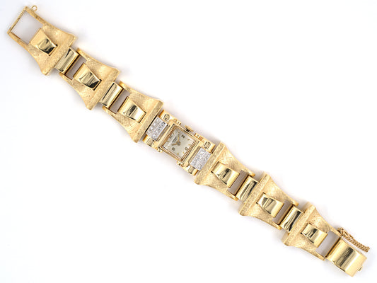 67079 - Retro Zodiac Gold Diamond Florentine Links Bracelet Watch