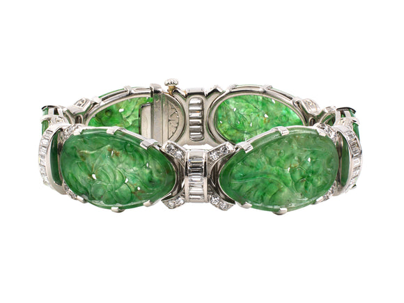 70254 - Circa 1940s Art Deco Palladium GIA Jadeite Diamond Bracelet