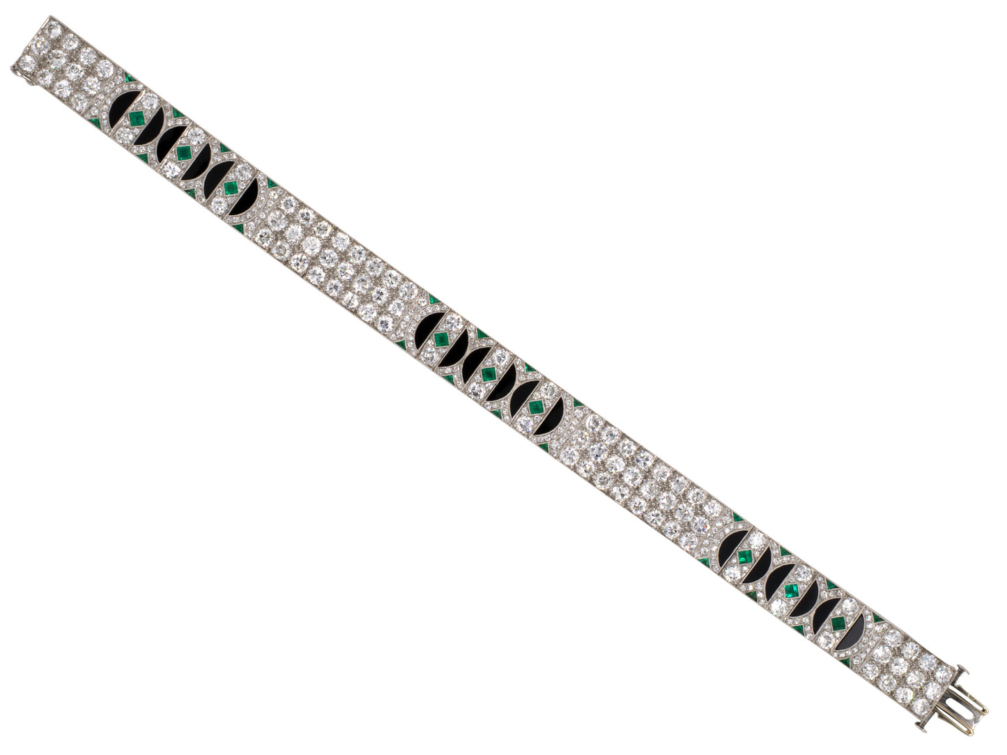 70795 - Art Deco Van Cleef & Arpels Platinum Diamond Emerald Onyx Bracelet