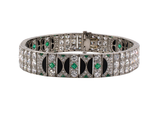 70795 - Art Deco Van Cleef & Arpels Platinum Diamond Emerald Onyx Bracelet