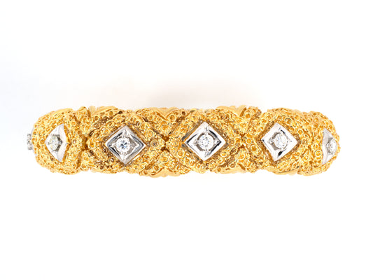 70940 - Circa 1970 Gold Diamond  Flexible Domed Bracelet